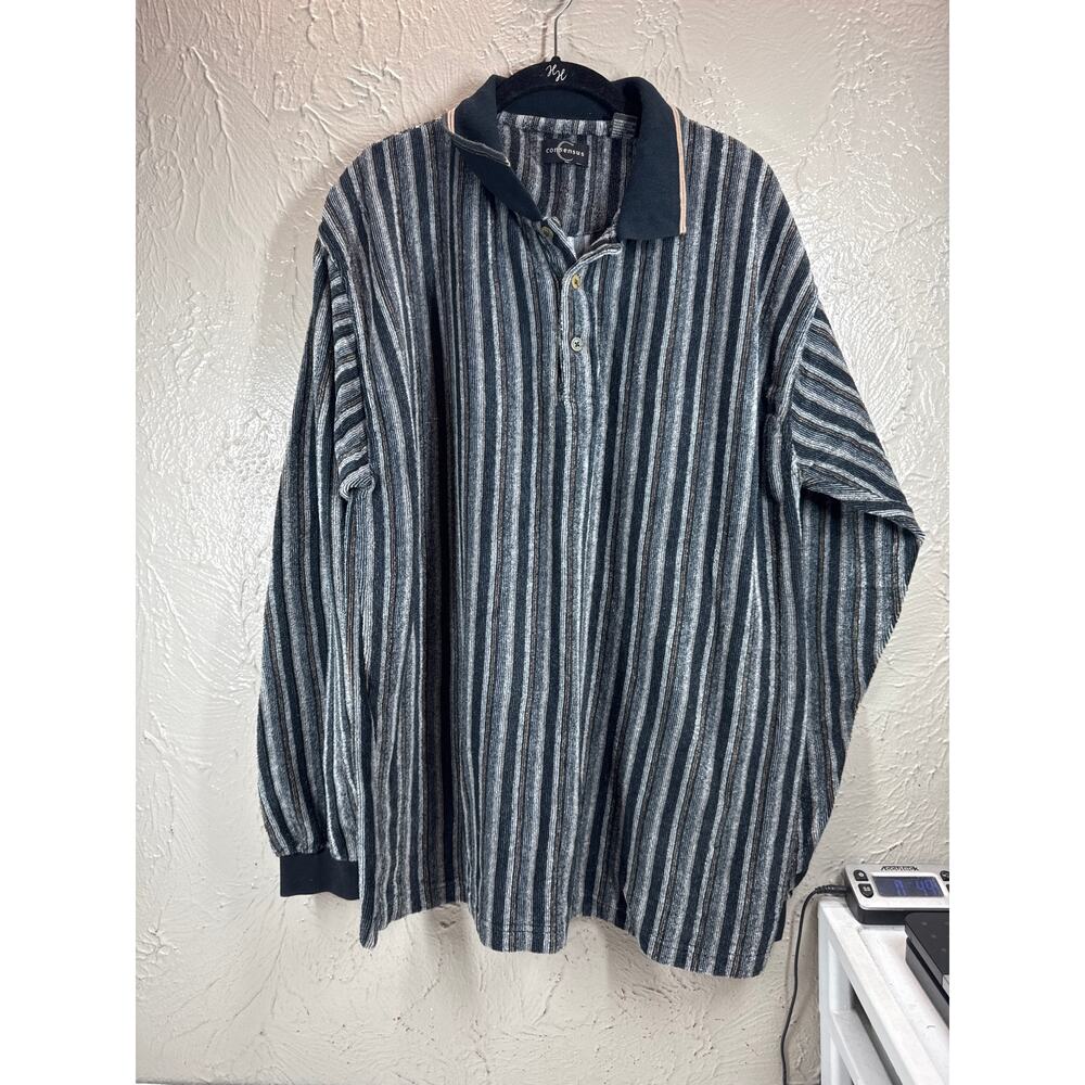 Consensus Long Sleeve Mens Blue Polo‎ Shirt Striped Classic Retro Size XL